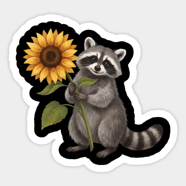 Happy Raccoon Holding Sunflower Cute Animal Sticker by ArtistTee ⭐⭐⭐⭐⭐